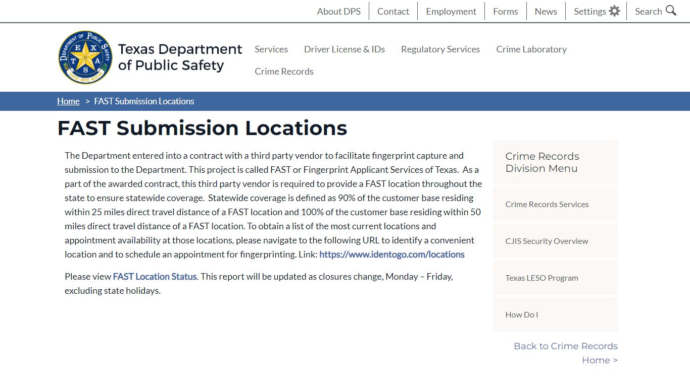 FAST Submission Locations | Department of Public Safety